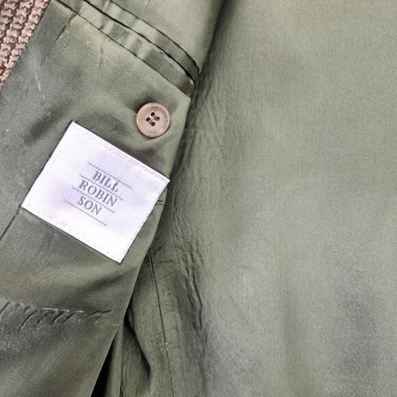 Bill Robin Son Brown Plaid Tweed Blazer Men's 42L Silk Wool Sports Coat Jacket - Picture 3 of 10